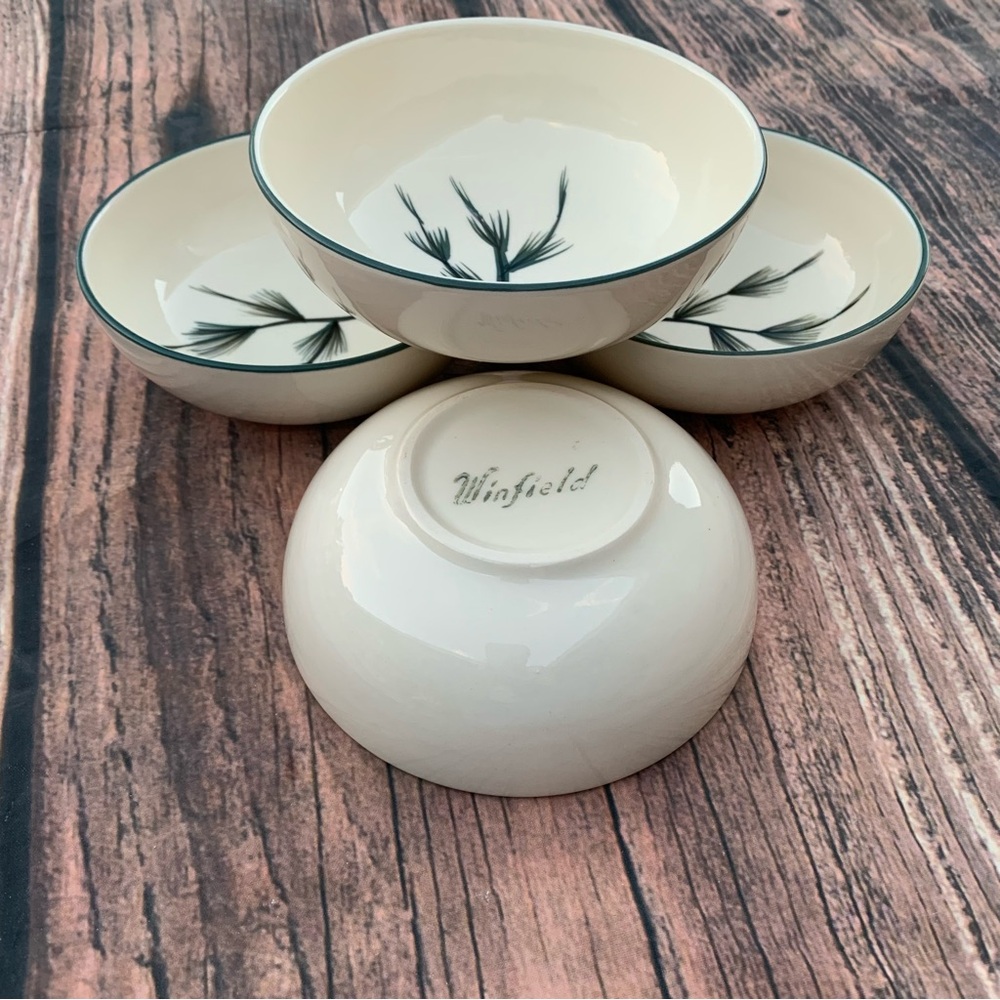 Vintage Winfield Pottery Blue Spruce Cereal Soup Bowl Set Of 4 Mid Century
